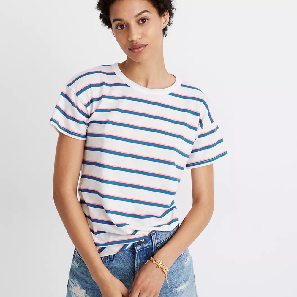 Madewell Whisper Cotton Rib-Crewneck Tee in Rockwood Stripe